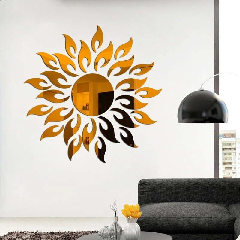 2021 New Sun Flower Wall Stickers Mirror Stickers Decal For Living Room Bedroom Bathroom Nordic Decor Vanity Small Mirror