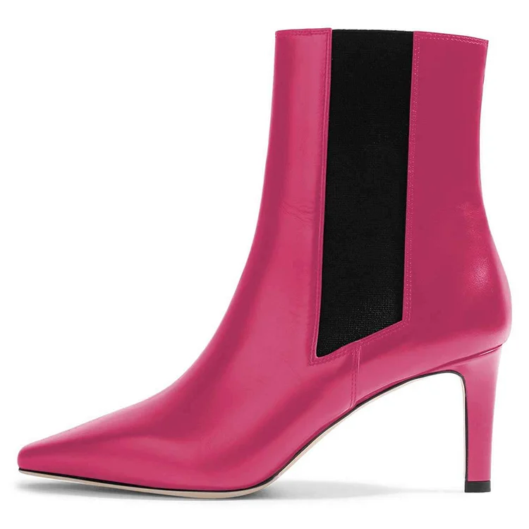 Pink Chelsea Boots Stiletto Heel Low Heel Ankle Boots |FSJ Shoes