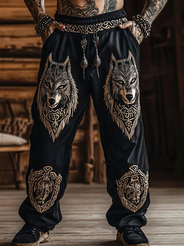 Men's Vintage Wolf Viking Celtic Skull Art Pants / Rvogue / Rvogue