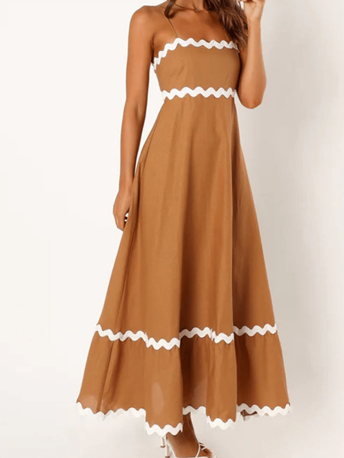 Women's Sexy Spaghetti Strap Wave Pattern Corset Long Dresses