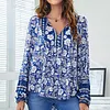 Women's V-Neck Ethnic Print Long Sleeves Blouses