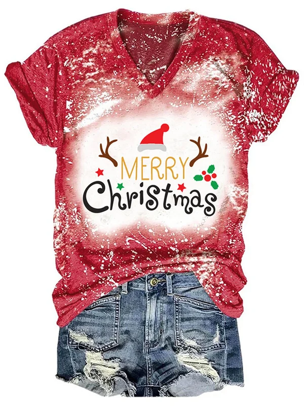 Christmas Tie Dye Print Short Sleeve T-Shirt