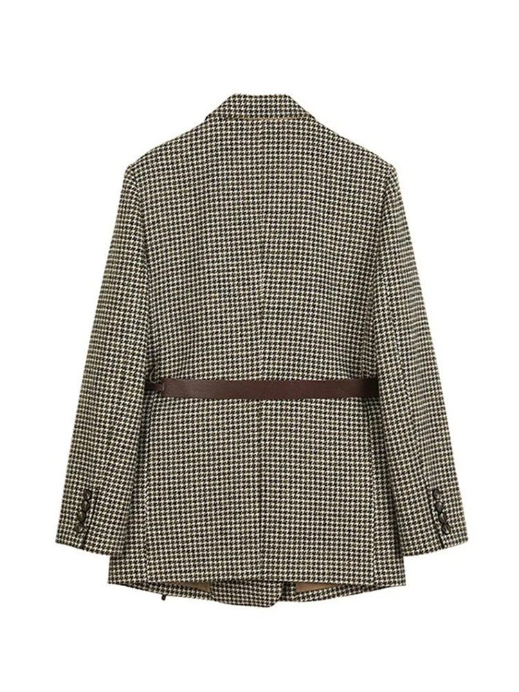 Blazer Jackets For Women 2021 New Autumn Winter Clothes Office Lady Vintage Tweed Houndstooth Coats Korean Fashion Plaid Mujer