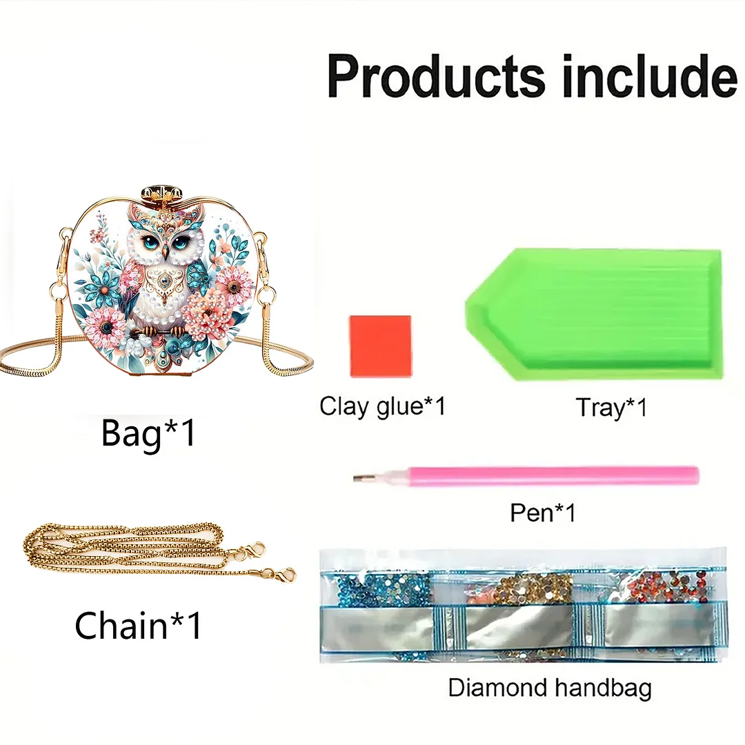 Owls and Flowers DIY Acrylic Love Diamond Art Painting Card Case Wallet with Chain Small Diamond Painting Crossbody Bag for Adults Women Girls Gift