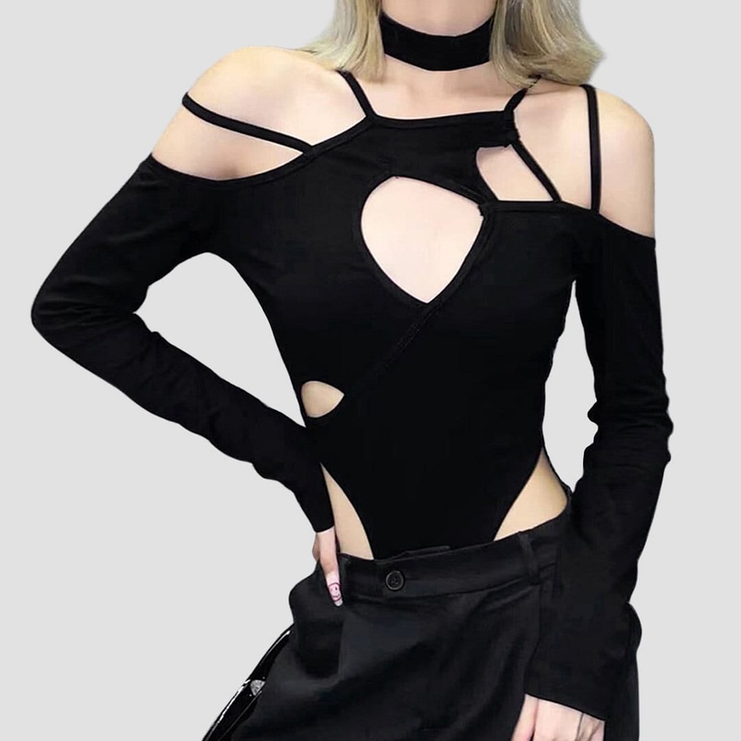 Gothic Irregular Hollow Stitching Bodysuit