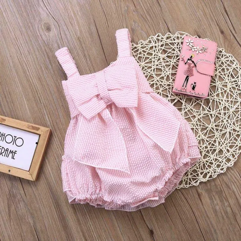 Pink Toddler Infant Newborn Kids Baby Girls Bow Casual Romper Jumpsuit Outfits Summer Clothes 0-24M