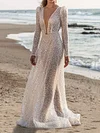  Sequins Deep V-Neck Long Sleeves Wedding Maxi Dress