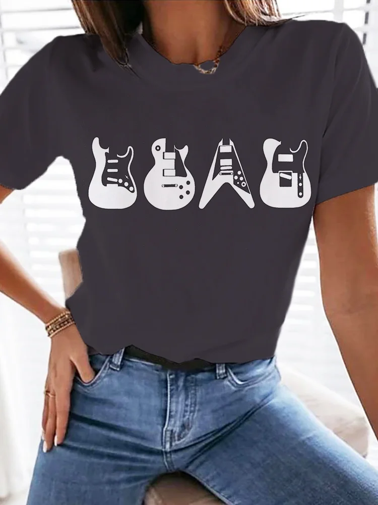 Iconic Guitars Graphic Round Neck T Shirt