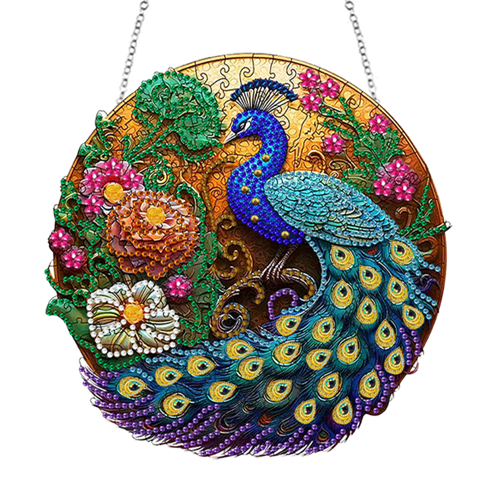 Animal Diamond Art Hanging Pendant Colorful Home Windows Decor (Peacock)