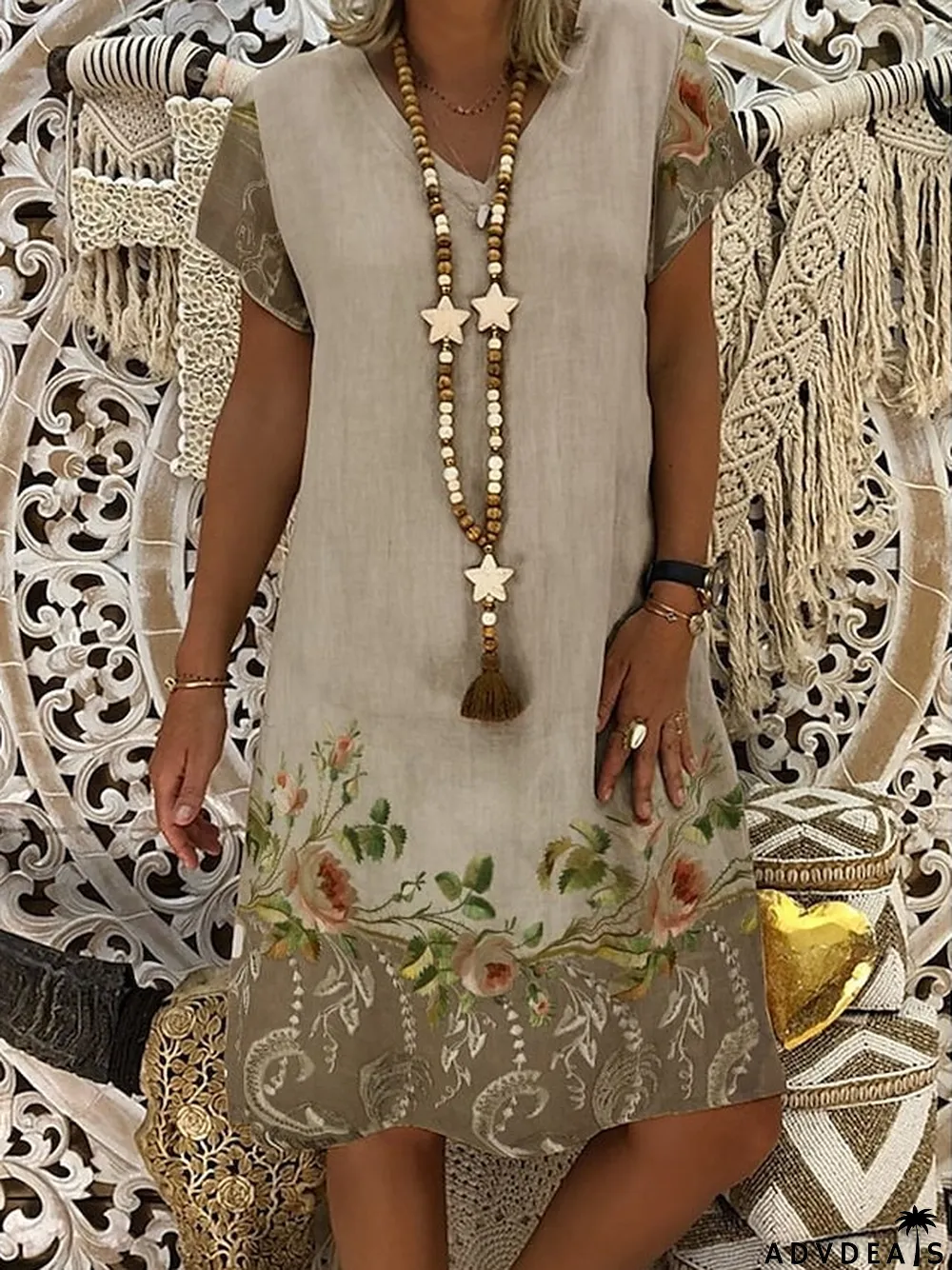 Women's Casual Dress Shift Dress Midi Dress White Blue Green Short Sleeve Flower Print Summer Spring V Neck Basic Vacation Summer Dress S M L XL XXL 3XL