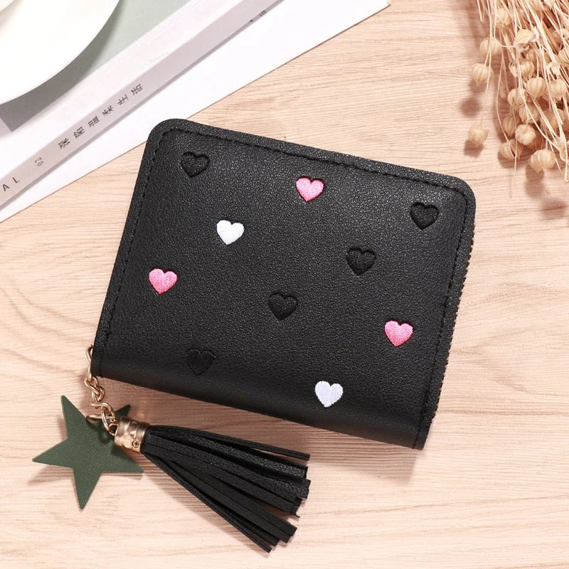 Geestock Women Tassel Wallet Ladies Small Mini Coin Purse Wallets Short Zipper Credit Card Holder for Cute Female Purses Wallet