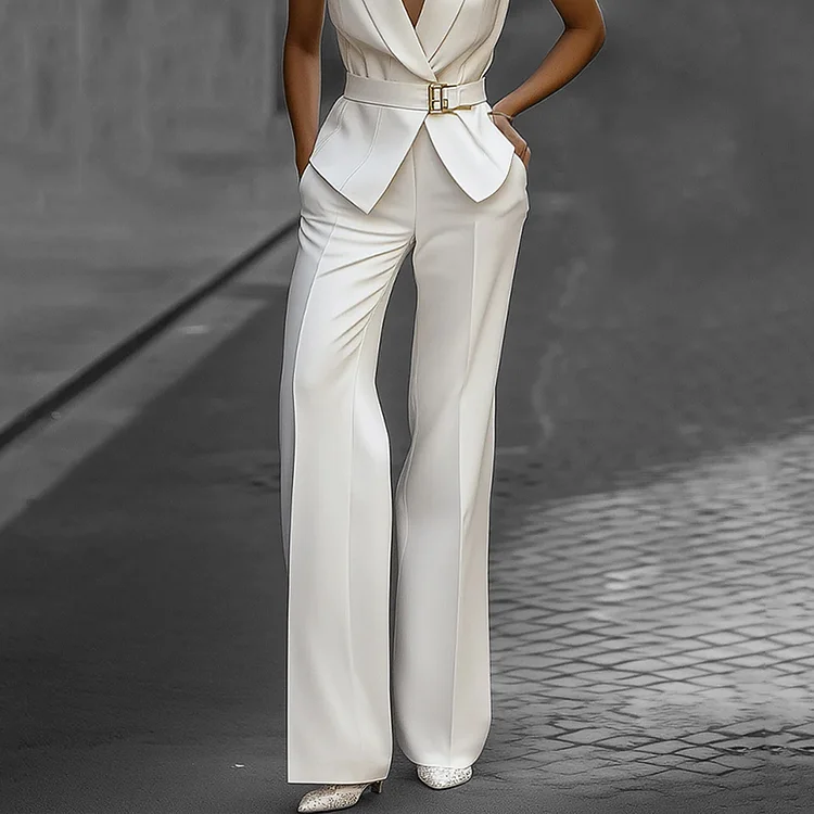 Formal Solid High Waist Straight Leg Pants