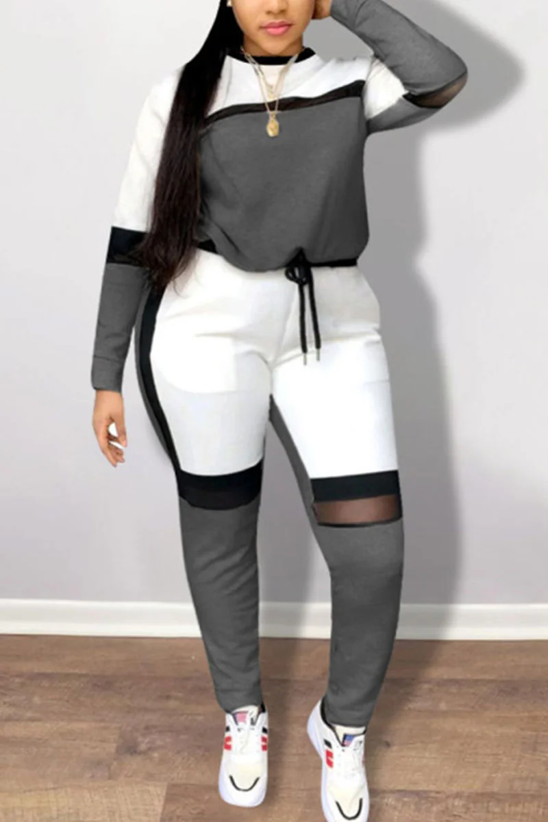 Grey Street Solid Patchwork O Neck Plus Size | EGEMISS