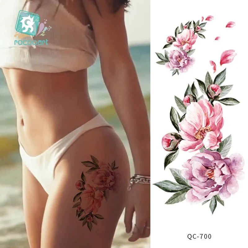 Rocooart 1pcs Hot Red lotus flower Water Transfer Tattoo Stickers Back Waist Women Art Temporary Tattoo Girl Sexy Flash Tatoos
