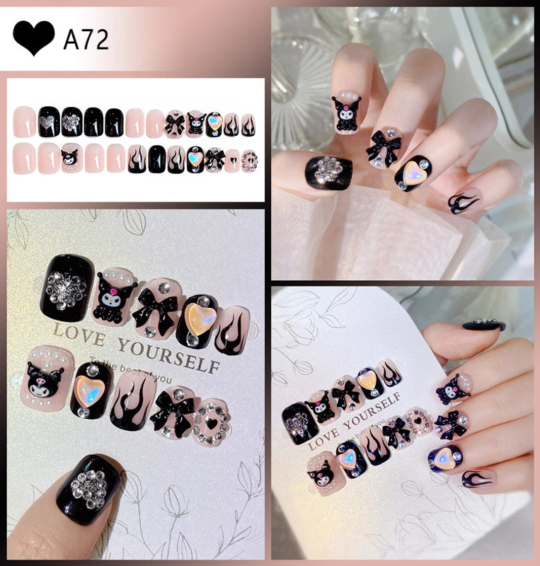 Cute Sweet Color Block Flower ABS Press-on Nails 1 Set