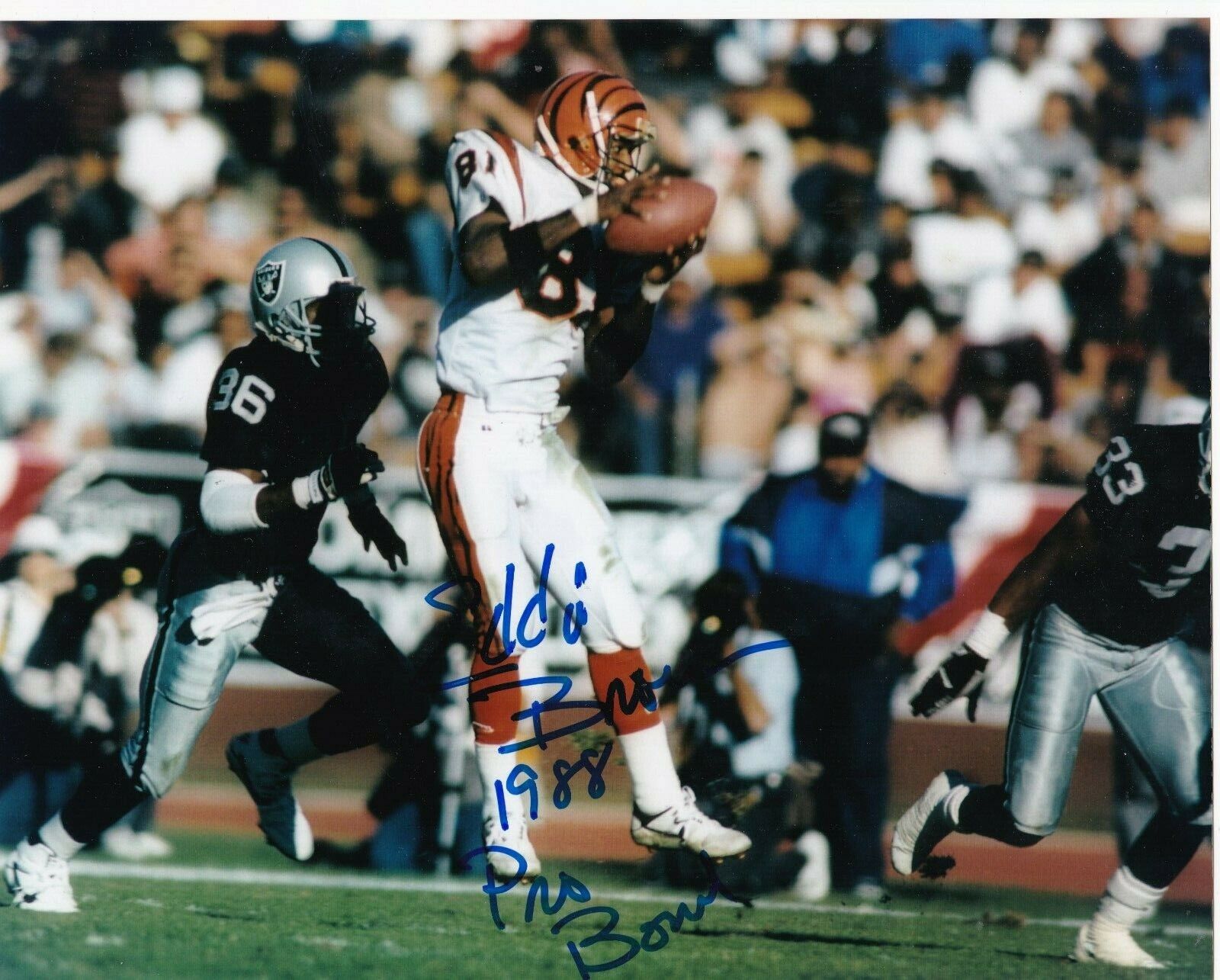 EDDIE BROWN CINCINNATI BENGALS 1988 PRO BOWL ACTION SIGNED 8x10