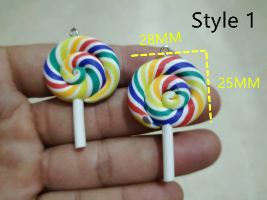 4 Color Rainbow Soft Pottery Lollipop Charms, Soft Clay Lollipop Charm Pendant DIY decoration Earrings Necklace Key chain DIY