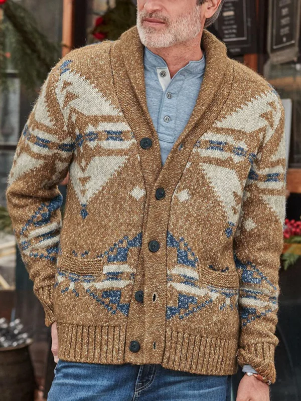 Men'S Green Fruit Collar Single-Breasted Sweater