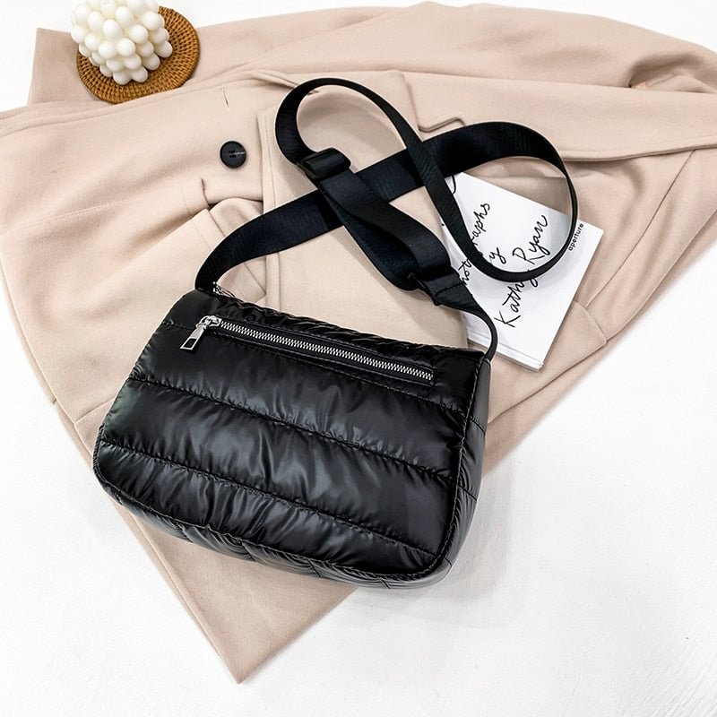 Brand Small Textured Padded Design Minimalist Plaid Crossbody Bag For 2021 Hit Winter Women Shoulder Bags Designer Nylon Handbag