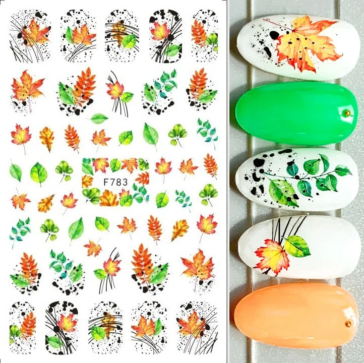 1PC Fall Leaf Flowers Line 3D Nail Sticker Mape Leaves Waves Pattern Decals Slider DIY Nail Art Decoration Wraps For Manicures-Nail Inspo