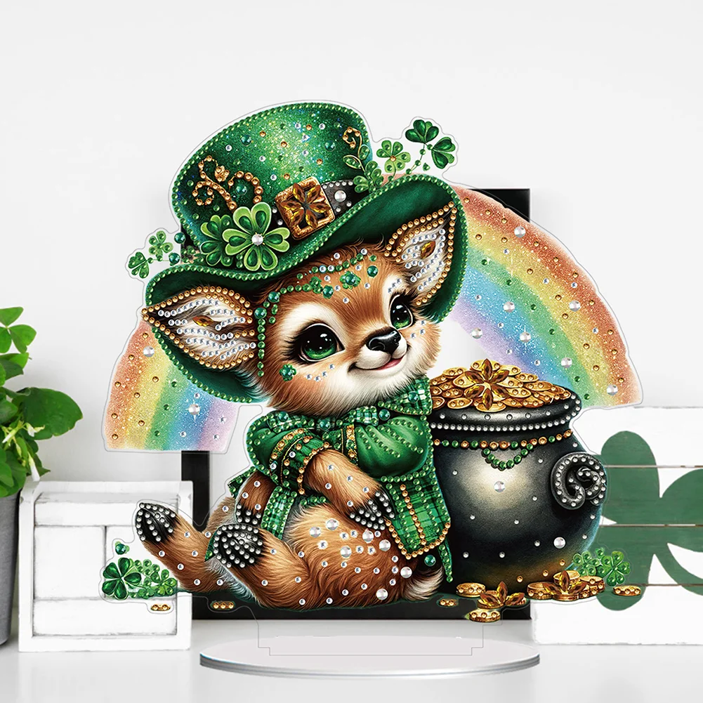 DIY Acrylic St. Patricks Day Deer Special Shape Diamond Painting Tabletop Ornament Creative Home Decor & Gift Idea for Adults - Relaxing Craft Activity