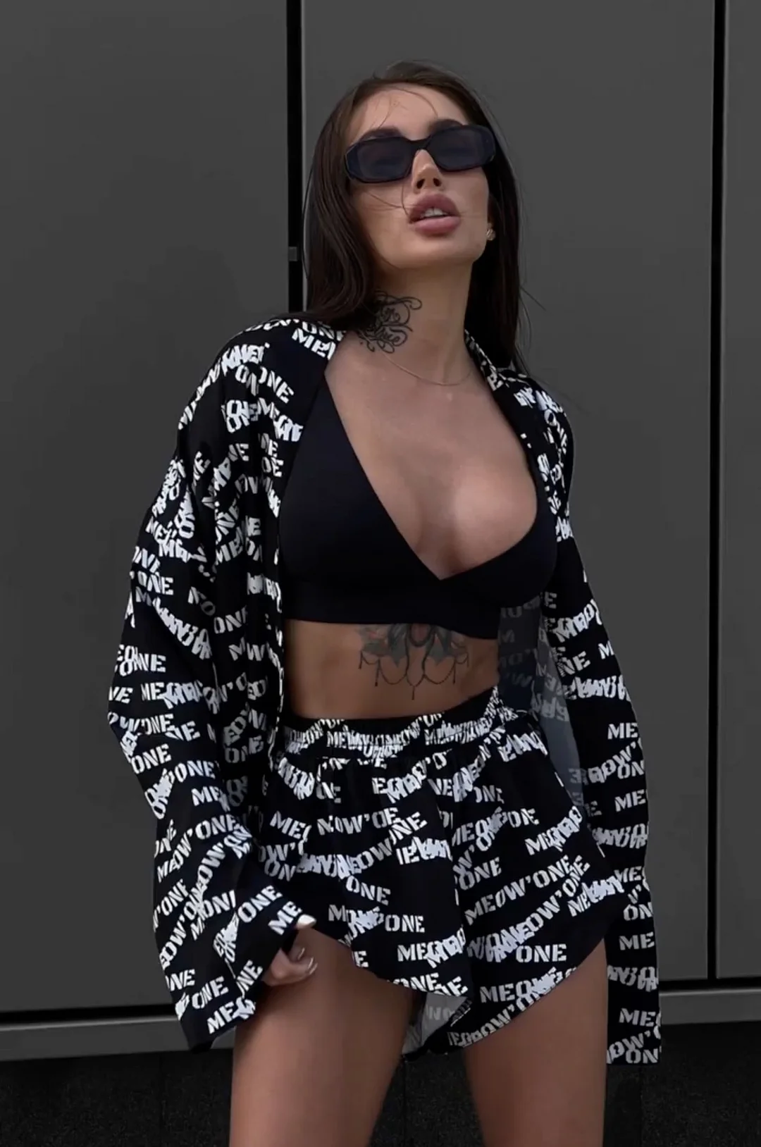 Nigikala Nigikala New Loose Long-Sleeved Women's Printed Casual Commute With Pajamas High-Waist Shorts Set