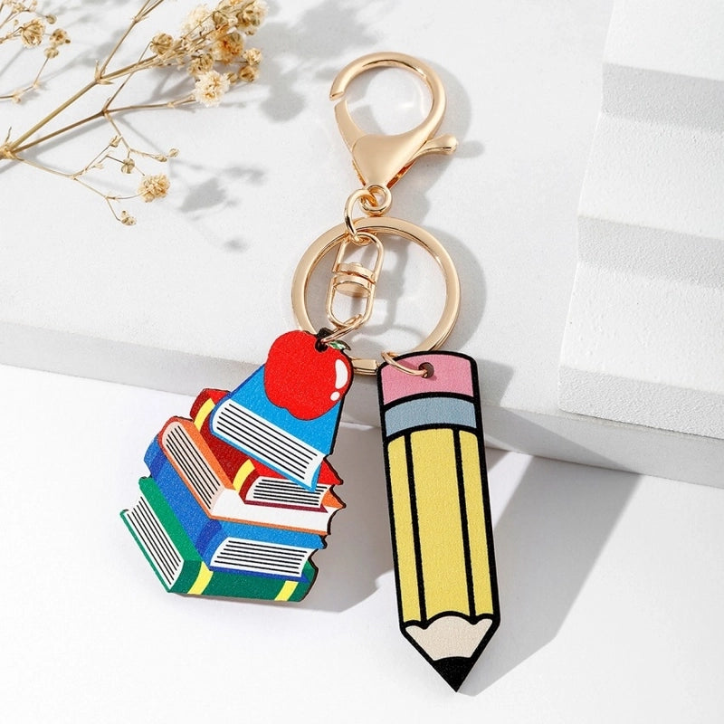 Modern Style Book Pencil Wood Teachers’ Day Unisex Keychain
