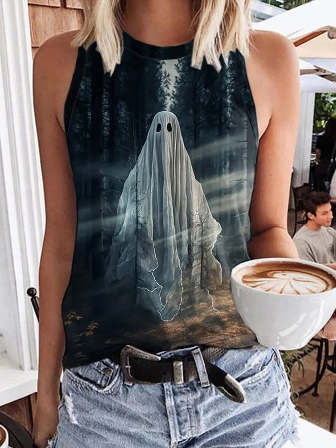 Women's Retro Ghost Print Casual Vest