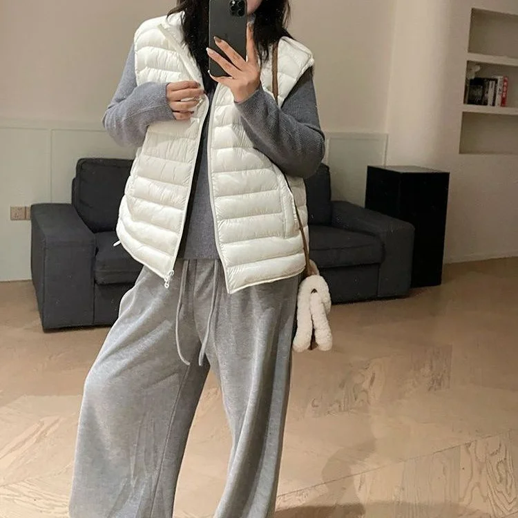 Sdrawing Sdrawing Winter New Fashion Casual Super Fire Age Reduction Ribs Simple Collar Pink Cotton Vest Woman