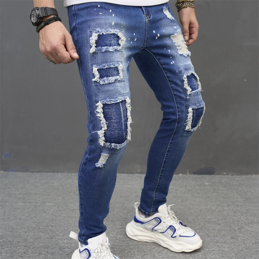 Men's High Street Ripped Jeans Biker Jeans for Man