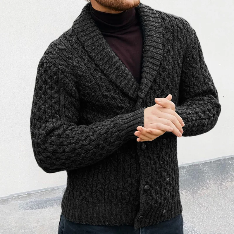 Men's Sweater Cardigan New Double Breasted V-neck Long Sleeved Twisted Knitted Sweater Jacket