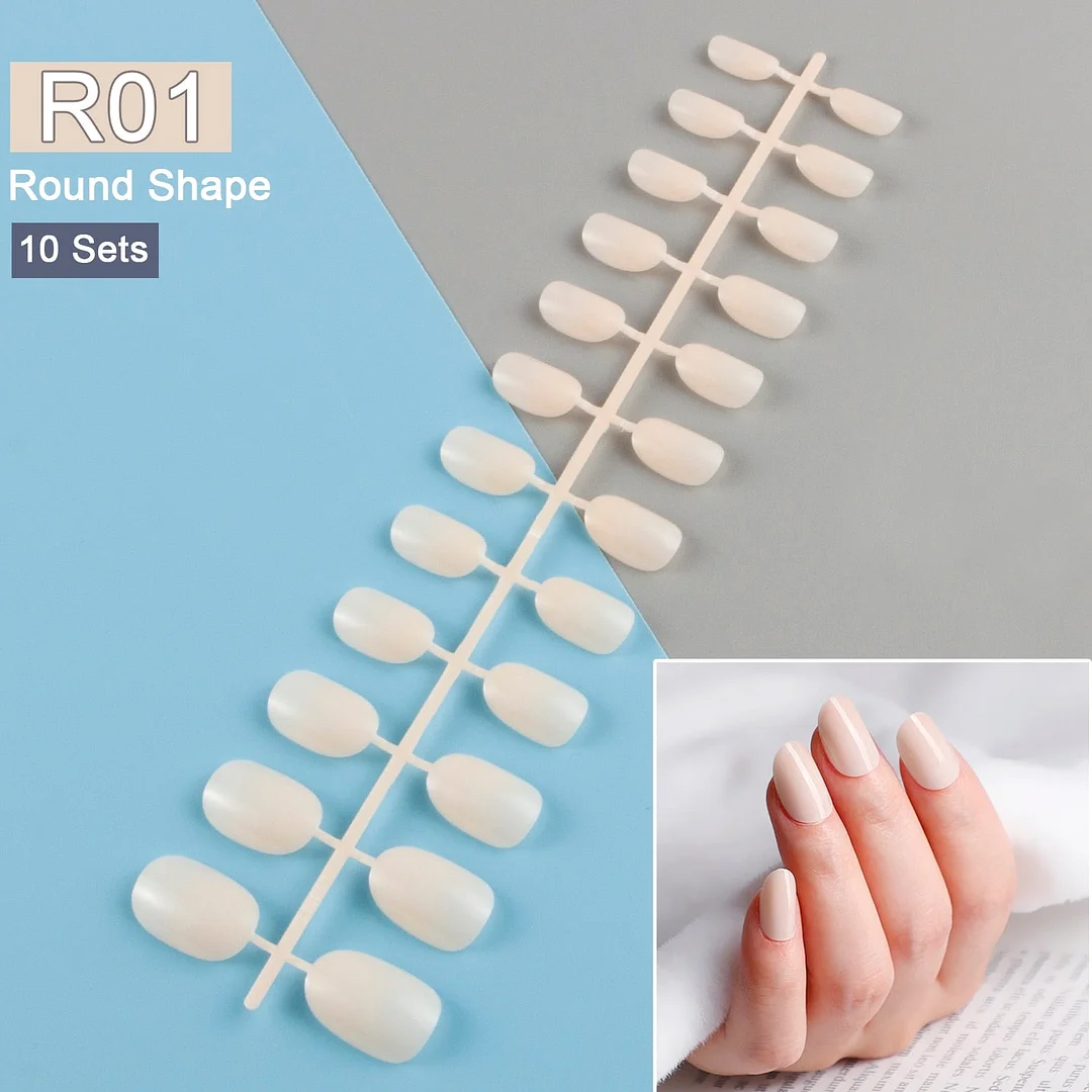 10 Sets/Pack Mixed Solid Colors Coffin Round Square Almond Shape False Nails Full Cover Nail Tips Short Fake Nails Tip Manicure-Nail Inspo