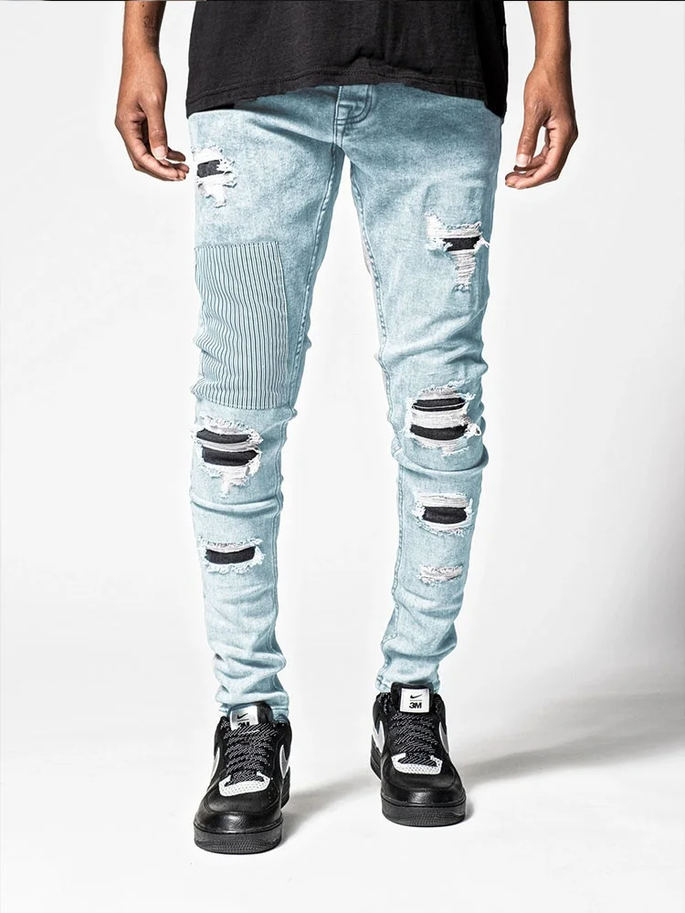 Men's Casual Streetwear Ripped Slim-fit Jeans at Hiphopee
