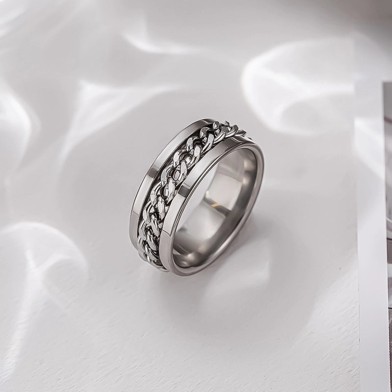Fashion Chains Print Titanium Steel Polishing Rings 1 Piece