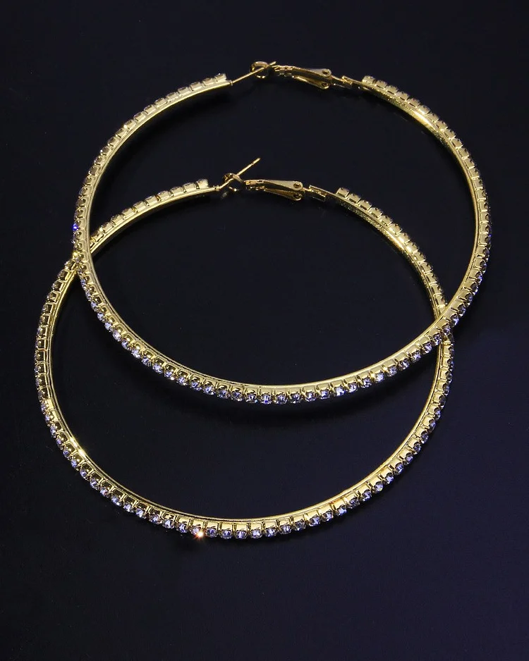 Exaggerated Rhinestone Hoop Earrings