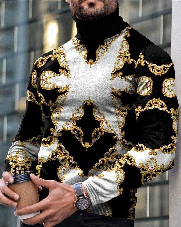 Men's Turtleneck Black Long Sleeve Top