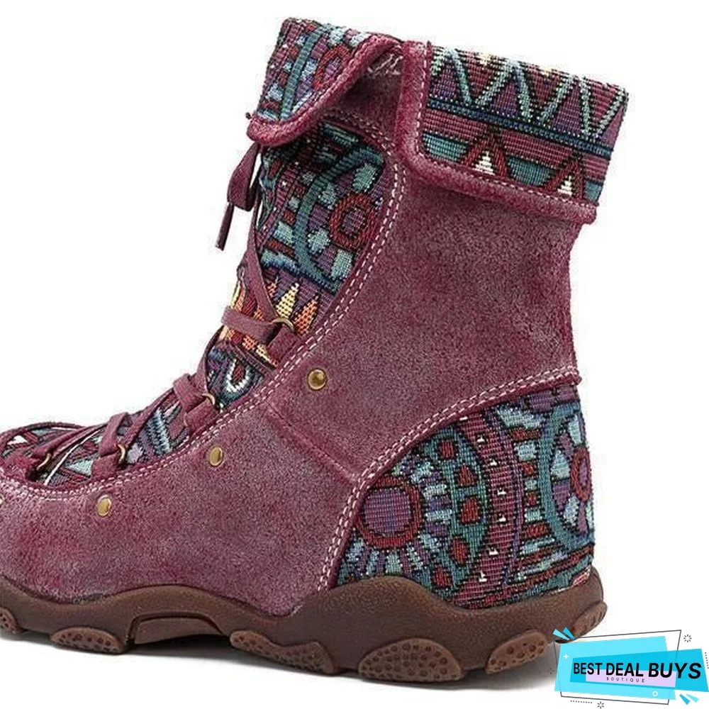 Casual Lace Up Zipper Comfy Flat Boots