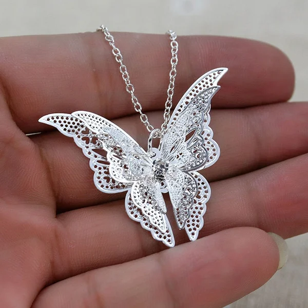 New 925 Sterling Silver Lovely Butterfly Pendant Chain Necklace 20"Women Jewelry