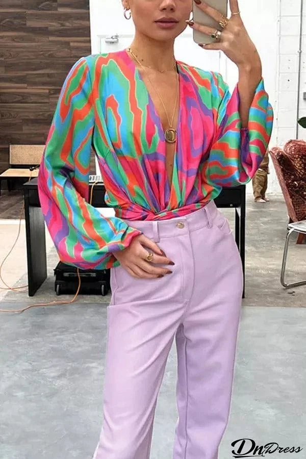 Reeva Vibrant Print Belt Blouse