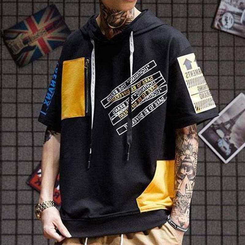 Fashion casual tide brand printed short-sleeved T-shirt men's hoodie