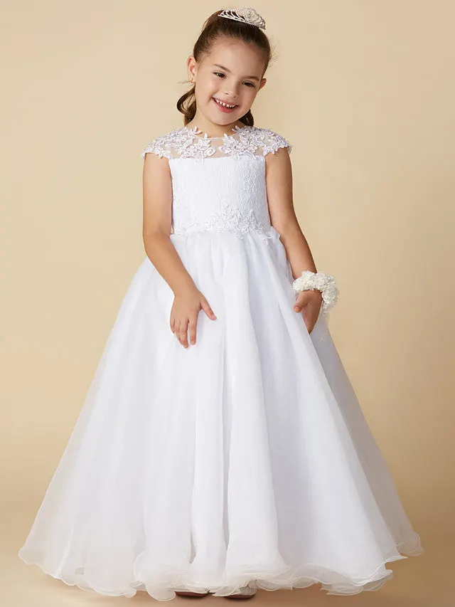 Short Sleeve Jewel Neck Flower Girl Dress With Lace
