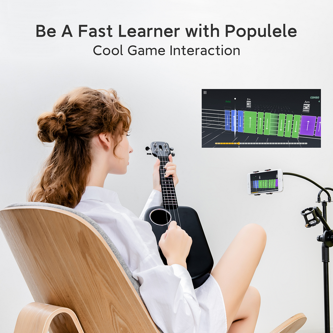  PopuMusic Populele 2 Compact and Portable Smart Ukulele Carbon  Fiber Edition for Beginners, Experts, Kids and Adults : Musical Instruments