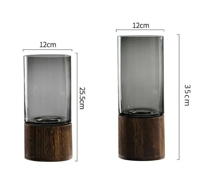 Minimalist Glass Vase with Wooden Base – Elegant Hydroponic Planter