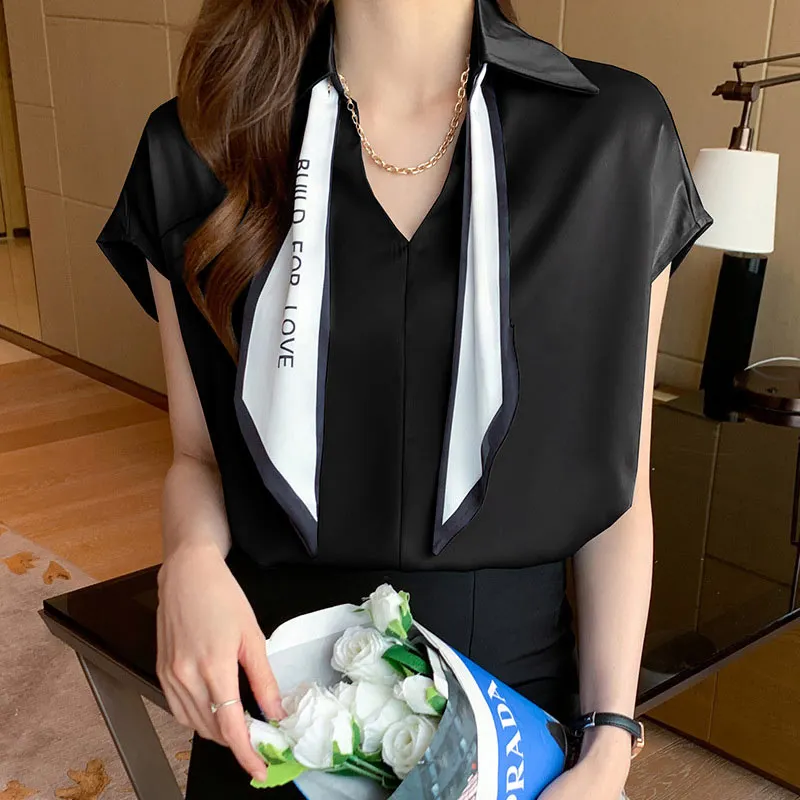 Chain Bow Tie Loose Shirt