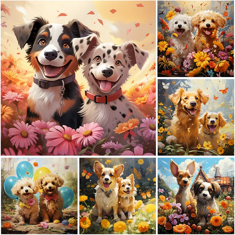 Happy Puppy Dog 5D Diamond Painting Kits Square Round Gems DIY