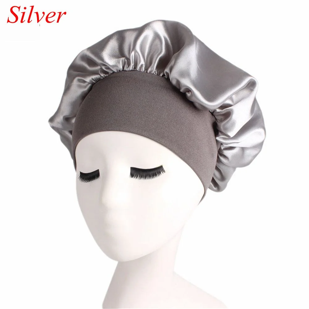 Printing Satin Bonnet For Women Elastic Wide Band Night Sleep Satin Hat Chemo Caps Hair Loss Cover Fashion Head Wrap Hair Care