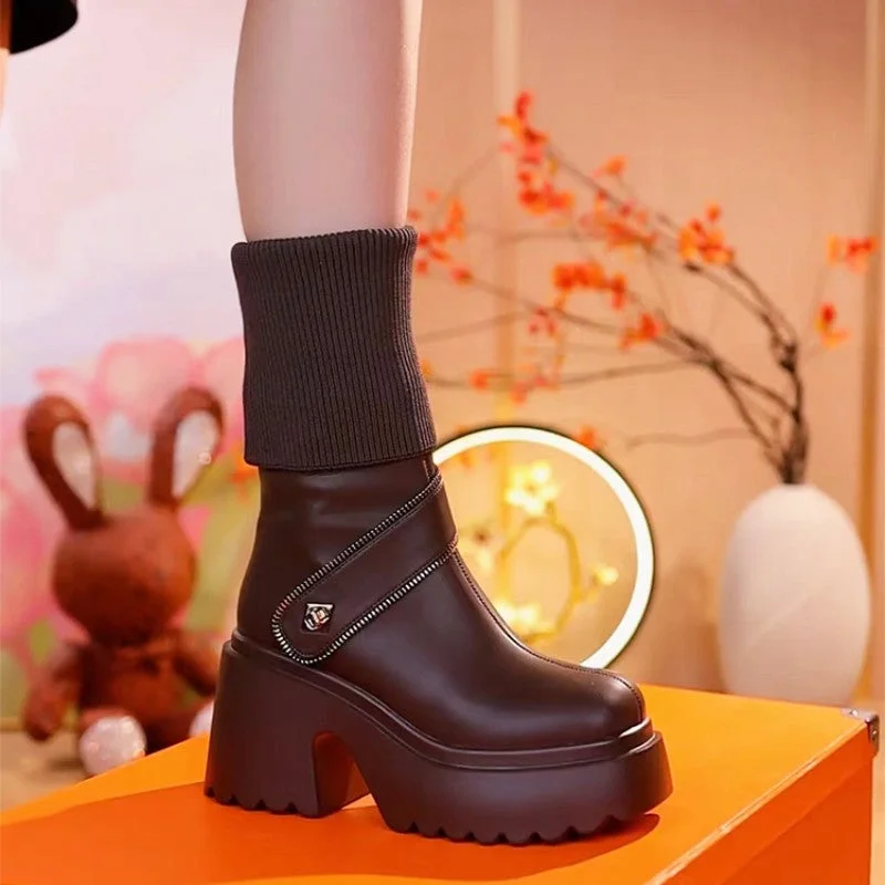 Free Shipping Women's Platform Chunky Heel Knee High Boots