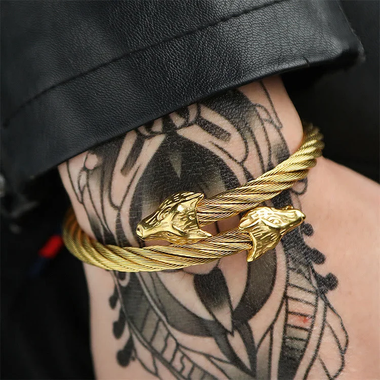 Coutureaura Wolf Head Twisted Open Bracelet