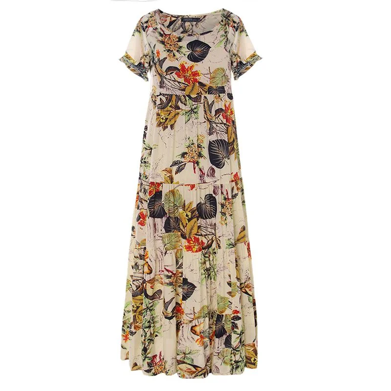 ZANZEA 2022 Summer Dress Women Vintage Floral Printed Short Sleeve Sundress Ladies Bohemian Party Long Vestido Robe Loose Dress