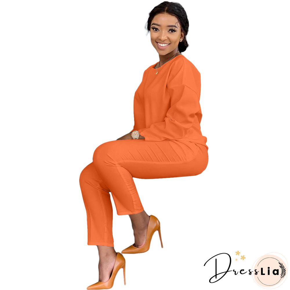 Long Sleeves T shirt Sportswear Two Piece Pants Set